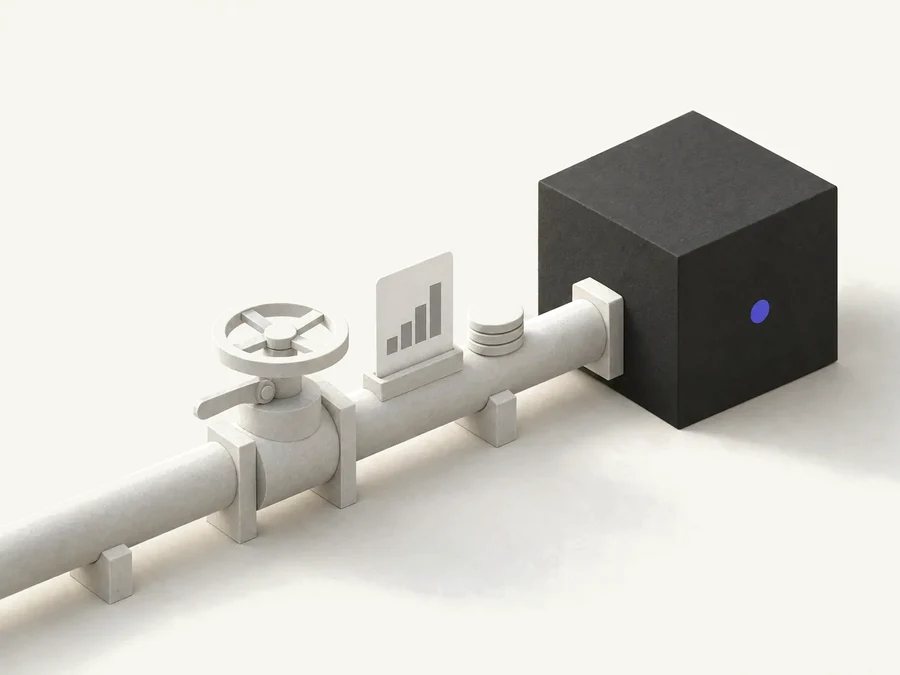 Illustration: a valve on spending that closes the task once the approved amount is used up.