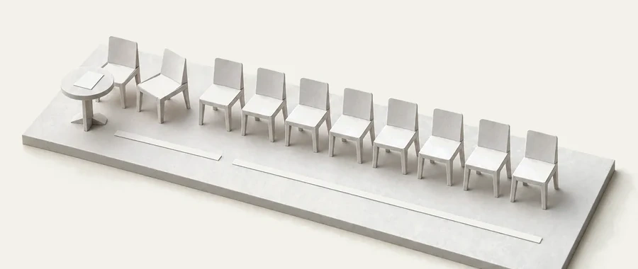 Illustration: ten places in the first-customer program, two of them open and the rest still closed.